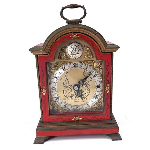 Vintage Elliott Of London Mantle Clock - Red Hand Painted Asian - Picture 1 of 8